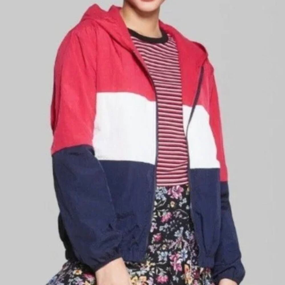 Wild Fable Color Block Windbreaker in Blue/Pink, Size L